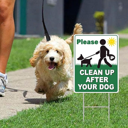 Clean UP After Your Dog Signs, 2-Pack 13"x10" Double-Sided H-Metal Stakes, Pick Up After Your Dog Sign for Yard, Please Clean Up After Your dog Sign