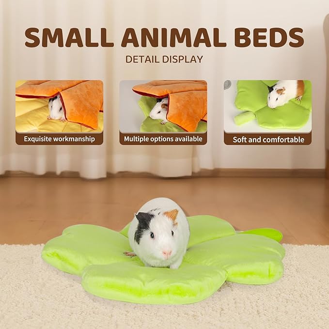 Rabbit Bed Rabbit Pad All-Season Soft Leaf-Shaped Small Pet Bed - Comfortable Breathable Guinea Pig Pad for Guinea Pigs, Rabbits, Chinchillas, Ferrets, Hedgehogs (Green Four-Leaf Clover)