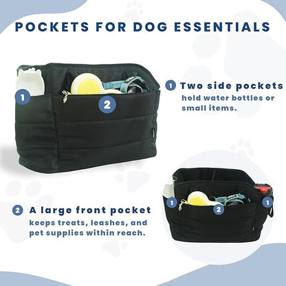 Lightweight Dog Purse Carrier for Small Dogs Under 15 lbs, Puffy Quilted Pet Carrier Tote for Puppies with Safety Leash Clip, Women's Hands-Free Dog Carrier Bag for Travel/Shopping (Black)