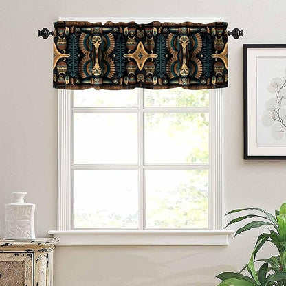 Vintage Ancient Egypt Valance Curtains, Retro Ethnic Old Egyptian Floral Geometric Print Mysterious Traditional Egypt Culture Window Valance Curtain for Farmhouse Bedroom Living Room Kitchen 54x18inch