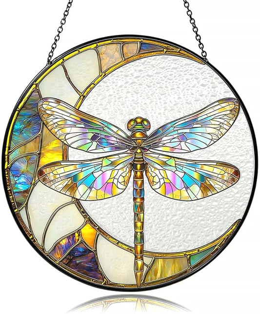 Dragonfly Suncatcher Stained Glass Window Hanging Decor - Vibrant Nature-Inspired Sun Catchers for Indoor Windows, Garden or Living Room, Unique Gift for Women, Housewarming & New Home Decoration