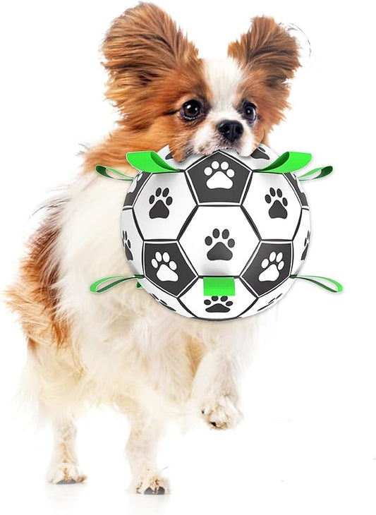 SunGrow Dog Soccer Ball, Interactive Tug-of-War Toy with Straps, Outdoor & Indoor Training, Mental Game and Physical Exercise for High-Energy Dogs, Small and Medium Breeds, 6”, 9.6 oz
