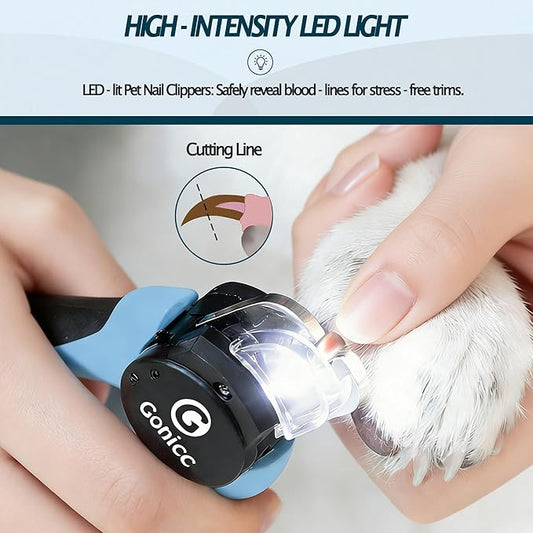 gonicc LED Pet Nail Clippers for Dogs & Cats, Light-Up Dog Nail Trimmer with Safety Lock & Built‑in File, Professional Stainless Steel Nail Clippers for Medium & Large Pets