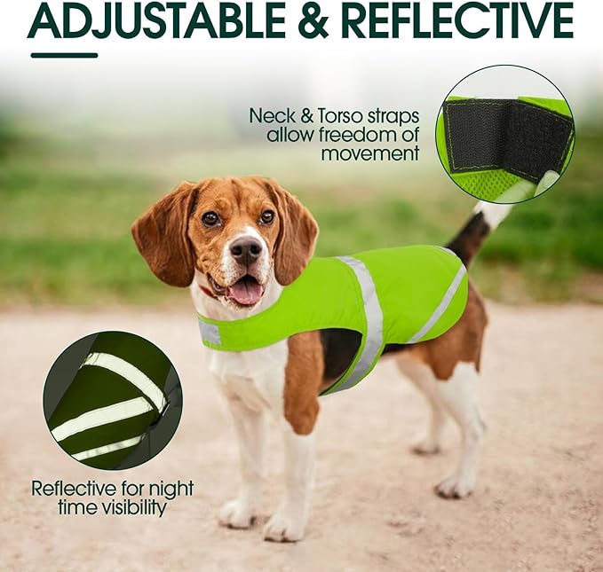 Kuoser Reflective Dog Vest, High Visibility Safety Vest for Medium to Large Dogs, Lightweight Pet Reflective Vests for Hunting Outdoor Activities Walking at Night, Fluorescent Green XL