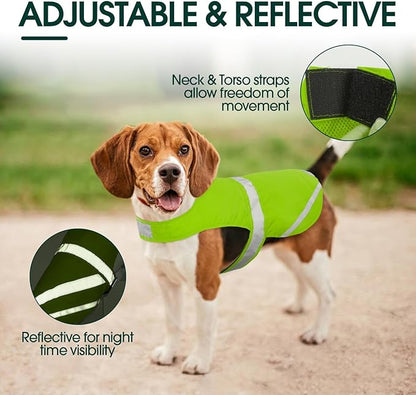 Kuoser Reflective Dog Vest, High Visibility Safety Vest for Medium to Large Dogs, Lightweight Pet Reflective Vests for Hunting Outdoor Activities Walking at Night, Fluorescent Green M