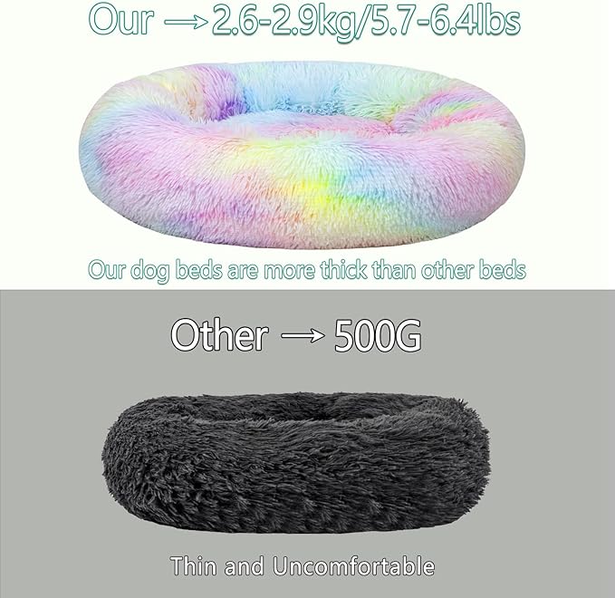 Calming Dog Bed for Big Dogs, 39'' Round Anti-Anxiety Warm Fluffy Plush Faux Fur Bed, Soft Anti-Slip Donut Washable Big Pet Bed, Cozy Big Dogs Bed, Fits up to 100 lbs Pets