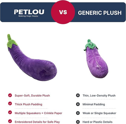 Pet Lou 29 Inch Eggplant Plush Dog Toy for Soft Chewers, Extra-Long Squeaky & Crinkle Dog Toy, Super Soft Stuffed Anti-Boredom Pet Plush Toy