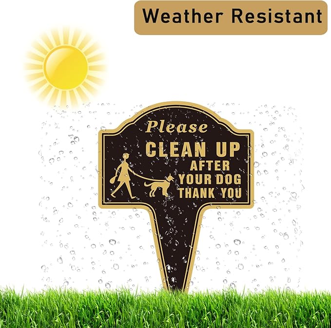 Please Clean Up After Your Dog Sign with Stake Dog Poop Signs for Yard No Pooping and Peeing for Lawn Pick Up After Your dog Sign Yard Sign (13.58 x 9.65 inches,Black,2-pack)