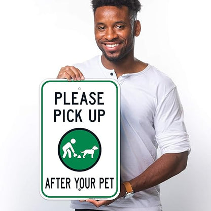 Clean Up After Your Dog Sign, Please Pick Up After Your Pet Sign, 12x18 Inches, Rust Free .063 Aluminum, Fade Resistant, Made in USA