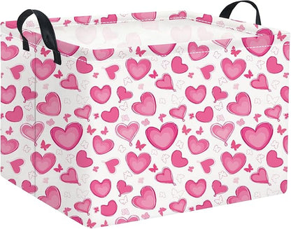 Rectangular Valentines Basket for Women Girls Storage Bin Organizer Box Shelf Room Decor(Butterfly Heart)