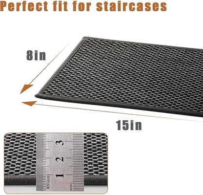 Stair Treads for Wooden Steps Indoor,8" X 30" (15 in Pack) Carpet Stair Treads for Wood Stairs, Machine Washable Stair Runners for Kids Elders and Pets,Black & Snow Spots