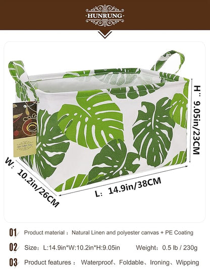 HUNRUNG Rectangle Storage Basket Cute Canvas Organizer Bin for Pet/Children Toys, Books, Clothes Perfect for Rooms/Playroom(Leaf)