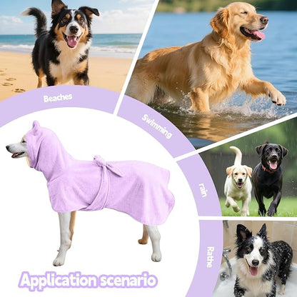 Super Absorbent Dog Bathrobe Pineapple Soft Fast Drying Dogs Towel Robe Adjustable Drying Coat for After Bath with Hood (Coral Velvet Purple, XX-Large)
