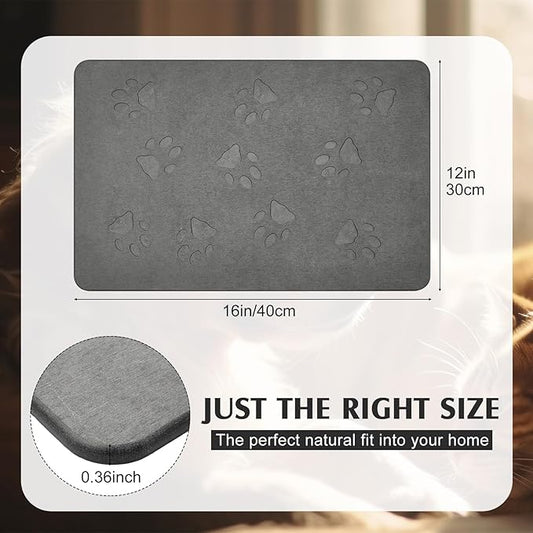 Valentine Dog Gift Stone Mat for Dog Bowl Diatomaceous Earth Absorbent Non Slip Cat Puppy Mat for Food and Water Quick Drying Easy to Clean Placemat for Bowl Dish(Dark Gray,16 x 12 Inch)