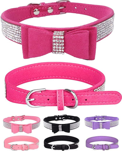 Bling Dog Collar for Small Medium Large Dogs, Crown Rhinestone Dog Collars for Girl and boy Dog, Diamond Puppy Collars, Adjustable Leather Suede SOFE Cat Collar (M(13"-15.4"/33CM-39CM), Rose Red3)