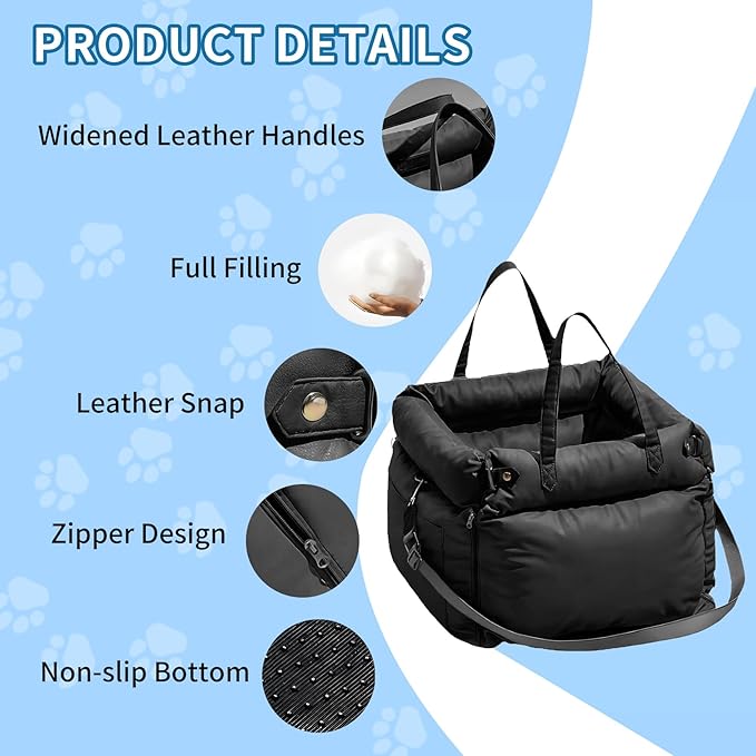 Garvee Dog Booster Car Seat, Waterproof PU Leather Upholstered Cat Bed for Car with Storage Pockets Portable Pet Seat, Bite-Resistant Pet Carrier Bag for Travel and Home, Black