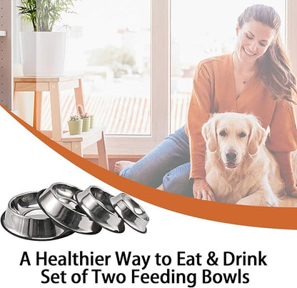 2Packs Stainless Steel Dog Bowl with Anti-Skid Rubber Base for Small/Medium/Large Pet, Perfect Dish, Pets Feeder Bowl and Water Bowl Perfect Choice for Dog Puppy Cat and Kitten (16oz)