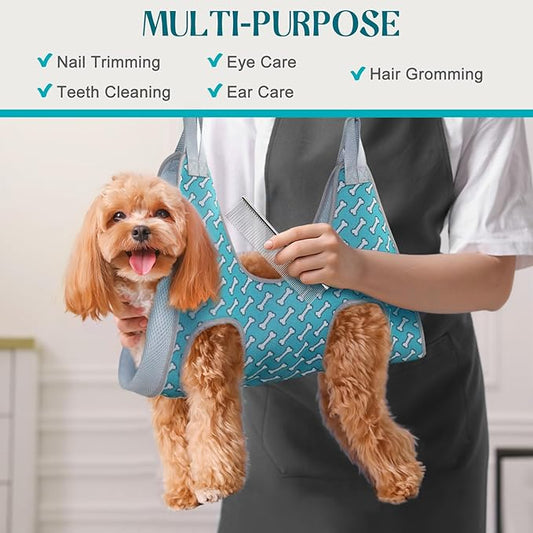 Supet Dog Grooming Hammock Harness for Dogs Cats, Relaxation Pet Nail Clipper Hammock, Restraint Dog & Large Animal Leashes Sling for Groomingk for Nail Trimming (Coral Blue, 2XL)