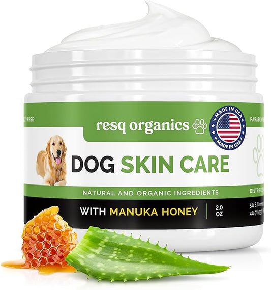 Hot Spot Treatment for Dogs - Pet Wound Care, Healing Ointment for Pets Itchy Skin Relief, Dry Skin Treatment, Natural Allergy Relief, Dog Paw Balm + Manuka Honey, Aloe Vera, Vitamin E (2 Oz.)
