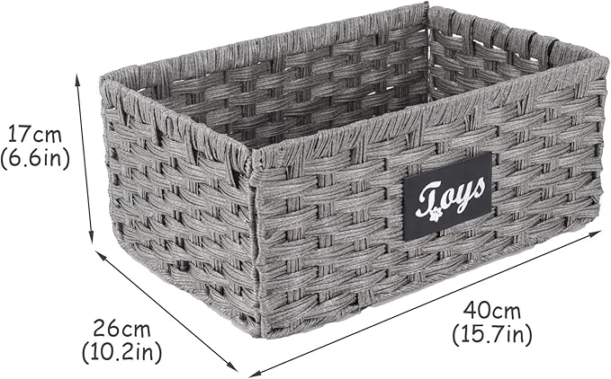 Geyecete dog toy basket Foldable Pet Toy Storage Box, Gray square Seagrass & Iron Wire Design for Organized pet toy bin basket Wicker dog toy box