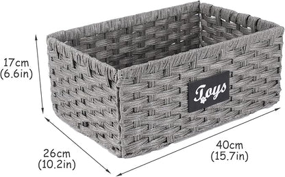 Geyecete dog toy basket Foldable Pet Toy Storage Box, Gray square Seagrass & Iron Wire Design for Organized pet toy bin basket Wicker dog toy box