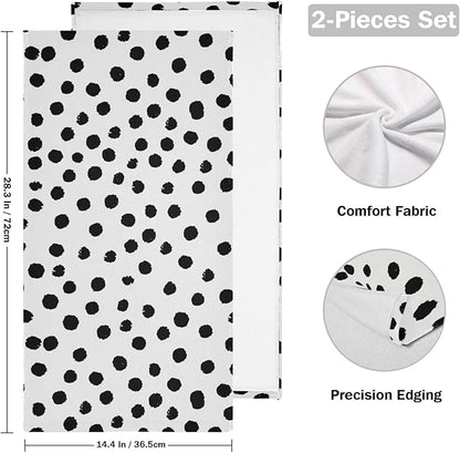 2 Pack Black White Polka Dots Hand Towels for Bathroom,Soft Absorbent Boho Black Spots Doodle Kitchen Dish Towels,Modern Decorative Guest Bathroom Towels for Bath,Face,Shower,Gym 14"x28"