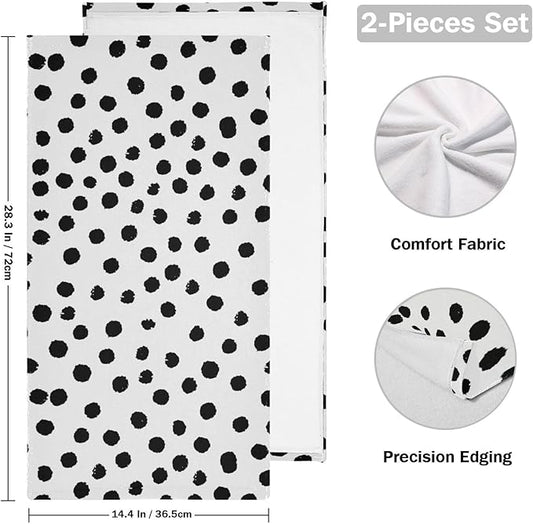 2 Pack Black White Polka Dots Hand Towels for Bathroom,Soft Absorbent Boho Black Spots Doodle Kitchen Dish Towels,Modern Decorative Guest Bathroom Towels for Bath,Face,Shower,Gym 14"x28"