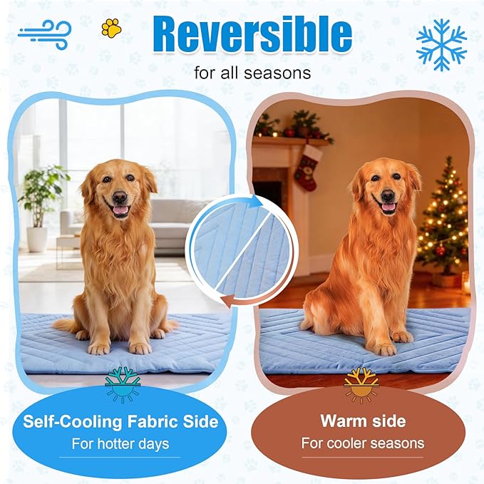 Dog Cooling Mat Self Coolings Foldable Cooling Pad for Dog in Summer Coolings Mat for Dogs and Cats Machine Washable (Rectangle,Blue, Medium-36 L x 23" W)