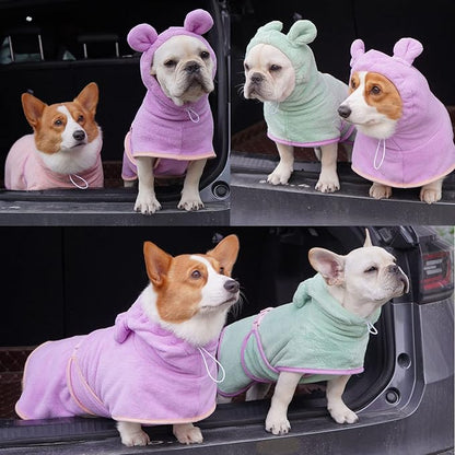 Dog Bathrobe, Microfiber Fast Drying Absorbent Hooded Bath Towel for Puppy Small Medium Large Dog Cat(Purple,M)