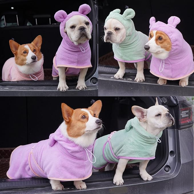 Dog Bathrobe, Microfiber Fast Drying Absorbent Hooded Bath Towel for Puppy Small Medium Large Dog Cat(Purple,XS)