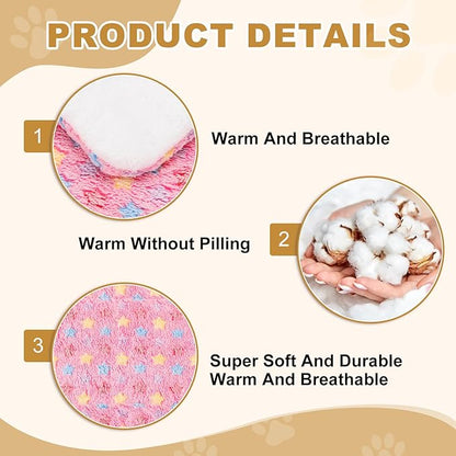 Dog Cat Bed Mat, Soft Coral Fleece Pet Cushion Pad with Cute Star Print, Warm Washable Pet Bed 21x14 Inches, (Pink), Intended for Medium Small Dog Cat