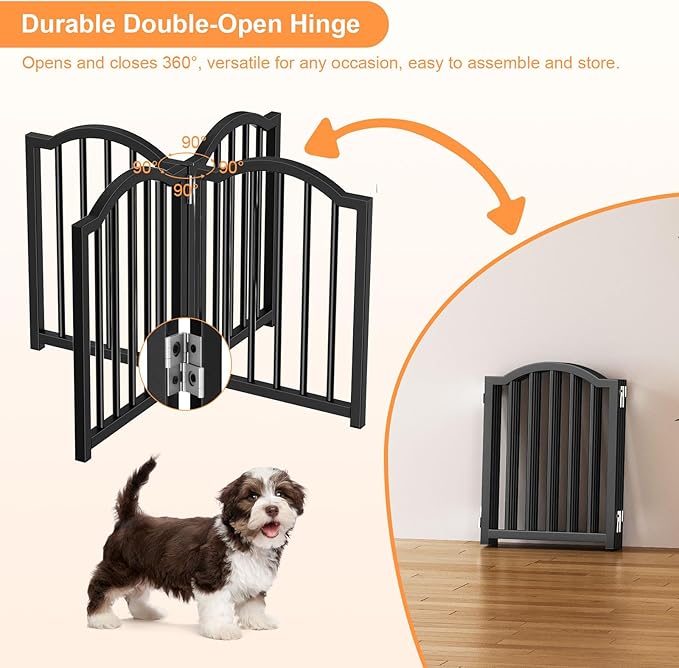 Snughome Short Dog Gate Indoor, 16" High Freestanding Small Dog Door Gate with Support Feet, Expands Up to 48’’ Wide Foldable Pet Gates for Doorway, 4 Panel Folding Pet Door Pet Fence for Puppy, Black