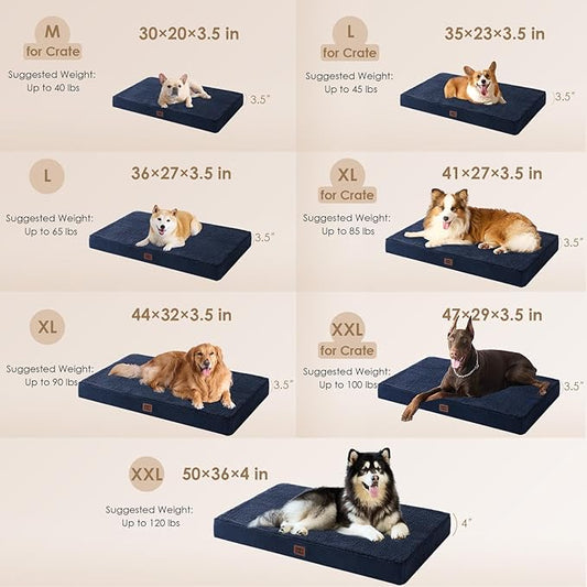 EHEYCIGA Orthopedic Dog Beds for Large Dogs with Removable Washable Cover for Crate, Navy, 35x23