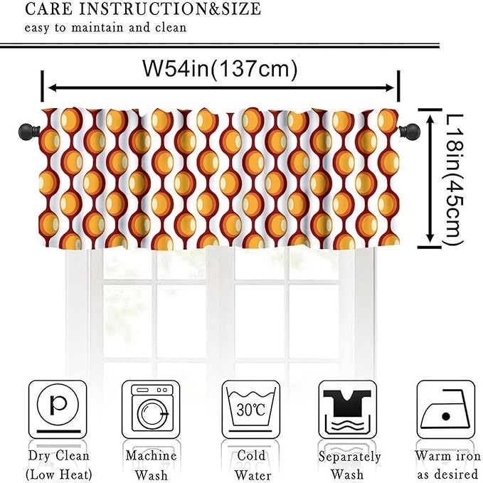 Vintage Geometric Pattern Valance Curtains, 1970S 1960S Retro Groovy Bauhaus Mid Century Modern Window Curtain Valance for Bedroom Living Room Kitchen 54x18inch