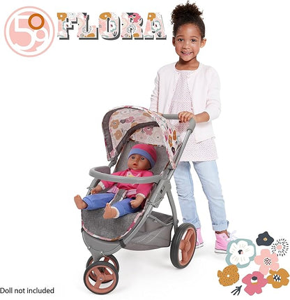 509 Crew: Melange Flora - Mabelle 3-Wheel Doll Jogger Stroller - Accessory for Dolls Up to 24", Large Canopy, Foldable Design, Kids Toy, Ages 3+