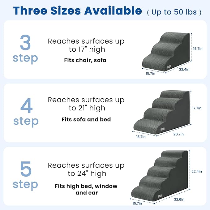 5 Step Dog Stairs for High Bed – Pet Steps for Small Dogs, Non-Slip Dog Ramp with Washable Cover, Pet Ladder for High Beds,Grey