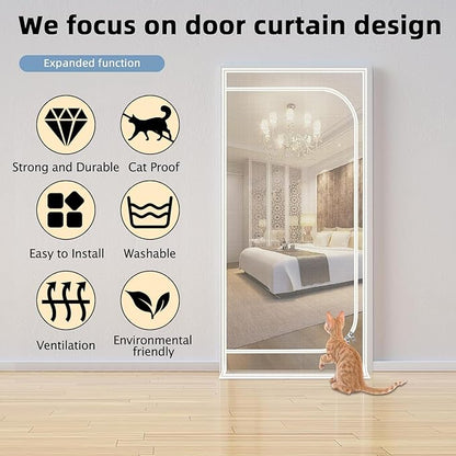 Upgraded Pet Screen Door,Fits Door Opening Size 40''x 95'',Thickened Cat Resistant Mesh Screen Door for Living Room,Kitchen,Bedroom,Cat Introduction Screen with Zipper Closure.