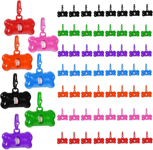 63 Pack Bone Shaped Poop Bag Dispenser, Dog Poop Waste Bag Holder Container with Hook, Leakproof Pet Waste Disposal Bags for Outdoor Pet Supplies 7 Colors