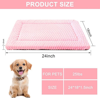 Dog Bed Mat,Reversible & Ultra Soft Kennel Pad-Machine Washable Pet Bed for Dogs & Cats-All-Weather Crate Liner for Crates,Carriers & Travel (Pink, 23" L x 17" W x 1.5" Th)