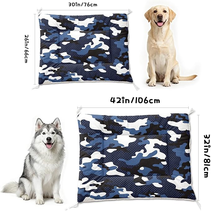 Dog Cat Bed Mat Ultra Soft Fluffy Pet Bed Washable Fashion Dog Crate Beds Comfy Comfy Pet Sleeping Pad Suitable for Pet Raised Bed(42"x32",Blue Black Camo)
