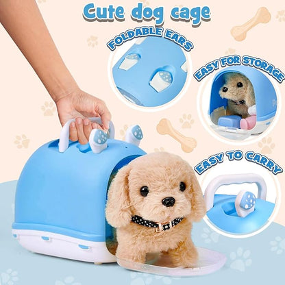 14pcs Robot Dog Toys for Kids Girls Boys 3-6, Realistic Electronic Interactive Plush Toy Dog with Walk & Bark, Pretend Play Puppy Pet Care Playset, 3 4 5 6 Year Old Girl Birthday Gift Ideas