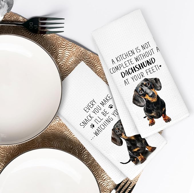 Funny Dachshund Kitchen Towels, Gifts for Dachshund Lovers Women Dish Tea Towels, Dog Mom Dad Lovers Owner Gifts Wiener Dog Gift for Women, Wiener Dogs Gifts Tea Towel, 16x24 Inch Set of 2