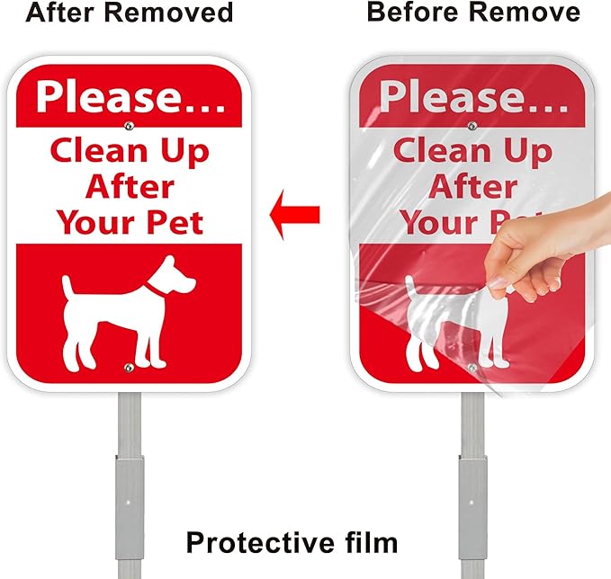Please Clean Up After Your Pet Yard Sign with 28" Metal Stake, 12x8 inches No Pooping Dog Signs, Rustproof Aluminum,2Pack No Dog Waste Signs