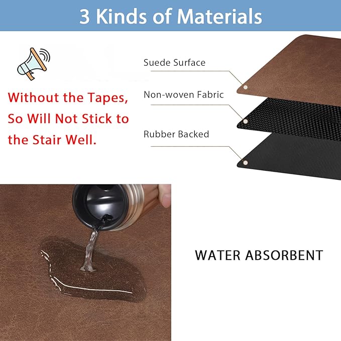 Rubber Carpet Stair Treads Non Slip Set of 15, 8"x30" Stairway Mat Stair Rug, Reusable Staircase Covers Step Pads for Pet, Kids and Elderly, Deep Brown