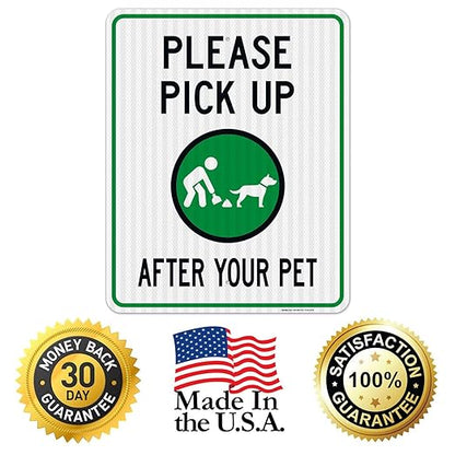 Clean Up After Your Dog Sign, Please Pick Up After Your Pet Sign, 24x30 Inches, Rust Free .063 Aluminum, Fade Resistant, Indoor/Outdoor Use, Made in USA