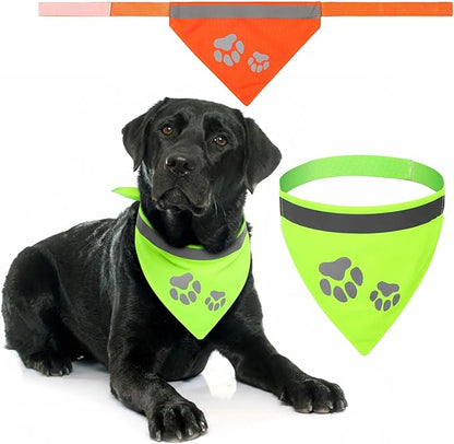 Saintrygo 2 Pieces Dog Bandanas Reflective Dog Scarf Yellow High Visibility Safety Camping Puppy Bandanas Triangle Bibs for Medium Large Pets Cats Puppy (16-20.5 Inches,Paw Neck)