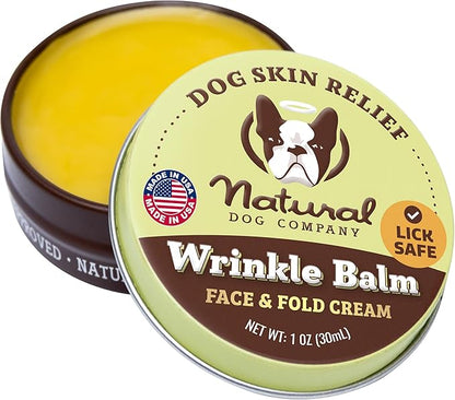 Natural Dog Company Wrinkle Balm for Dogs – Dog Wrinkle Balm for Skin Folds, Facial Creases & Wrinkles, Lick-Safe Wrinkle Cream for Bulldogs, Pugs & Bully Breeds, Daily Skin Care, 1oz Tin