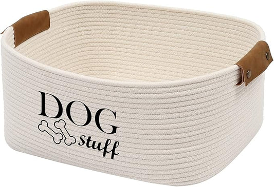 Geyecete Square Dog toy basket storage Cotton Rope Storage Basket Pet/Pet Toy And Accessory Storage Bin Doy Toy Box-Beige