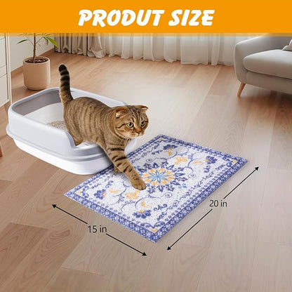 Cat Litter Mat, 20x15 in Litters Box Mat Waterproof Non-Slip Easy to Clean Washable Trapping Mat for Kitty