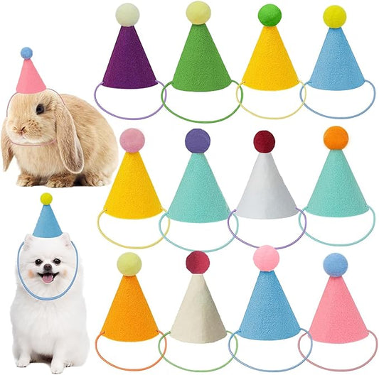 Mini Party Hats for Stuffed Animals, Birthday Party Cone Hats Dolls Dog Cat Rabbit Puppies Assorted Animal Birthday
